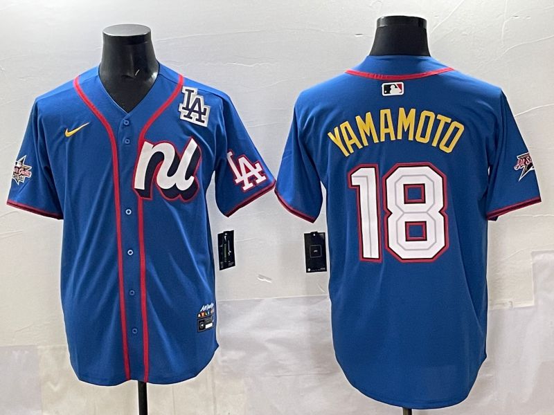 Men 2025 Los Angeles Dodgers #18 Yamamoto Blue All star Nike MLB Jersey style 02->los angeles dodgers->MLB Jersey
